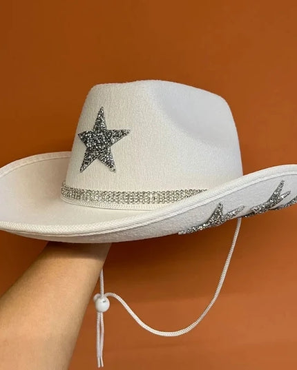 Western Cowboy Hat Bride Letter Stars Letter Western Cowboy Hat Diamond Tiara Cowgirl Cap Costume Cosplay Party Play Dress Up