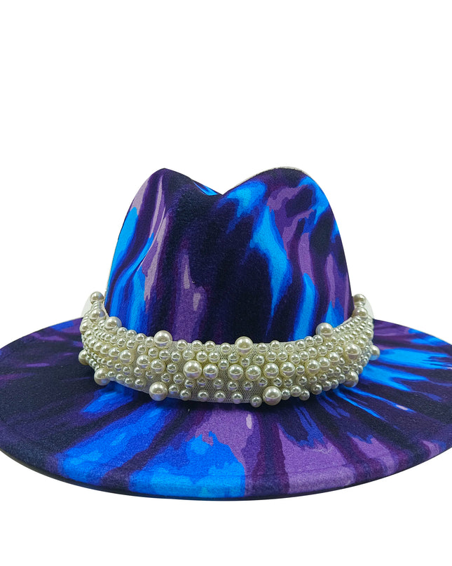 bulk price fedora hat for women Tie dyed hat   3d painted felt hat party hat model photo wide brim panama cap unisex cap