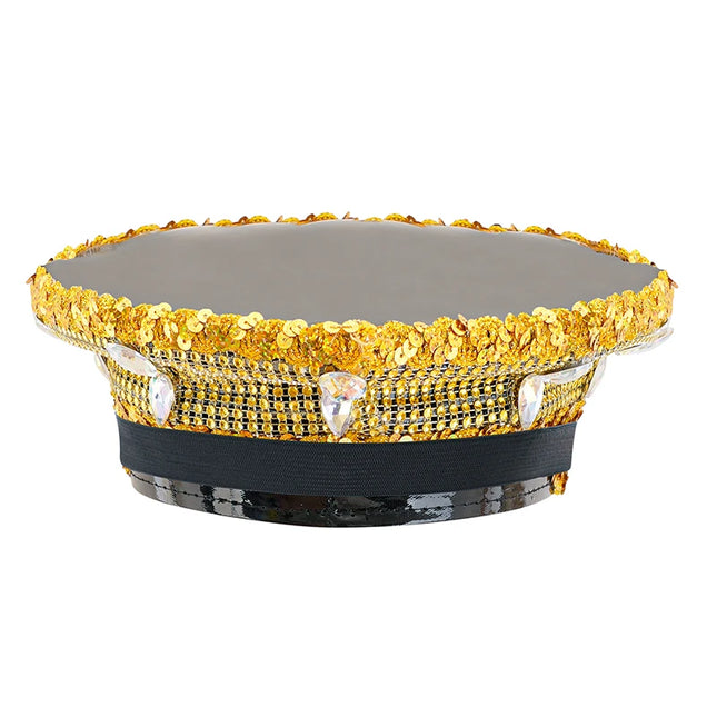 Corzzet Luxury Silver Sequined & Diamonds Club Party Rave Rock Cosplay Accessories Steampunk Military Hat Masquerade Costumes