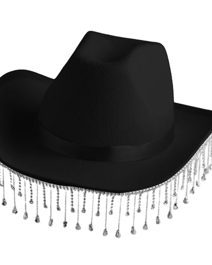 Rhinestones Tassels Hat for Women Teens Girl Breathable Wide Brim BeachSun Hat Music Festival Hat Bachelorette Party Cap