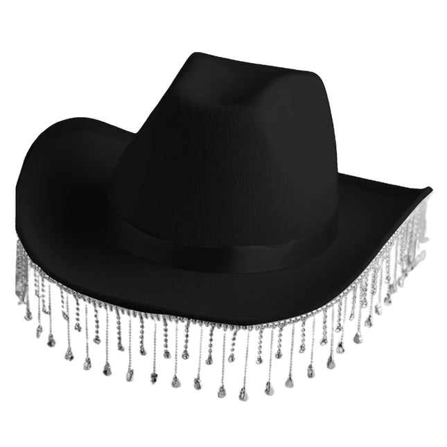 Rhinestones Tassels Hat for Women Teens Girl Breathable Wide Brim BeachSun Hat Music Festival Hat Bachelorette Party Cap