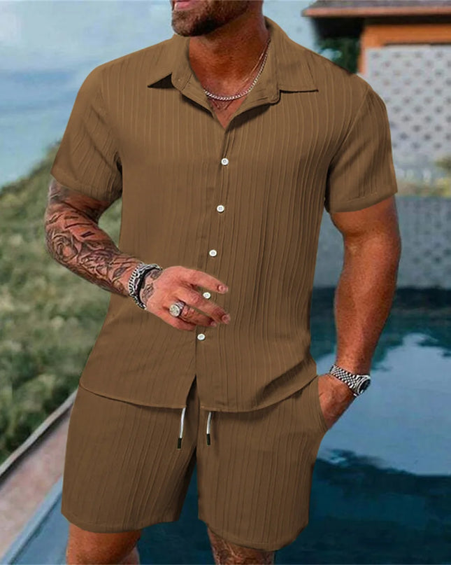 2024 New style Summer Men's Fashion Beach Suit Outdoor Sports Casual Shirt Solid color Loose Short Sleeve Shorts Beach two-piece