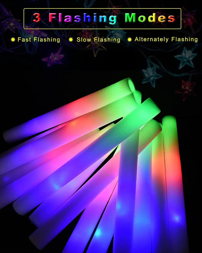 30Pcs Foam Glow Sticks with 3 Modes Colorful Led Flashing Glow Stick Glow in The Dark Party Supplies for Wedding Raves Concert