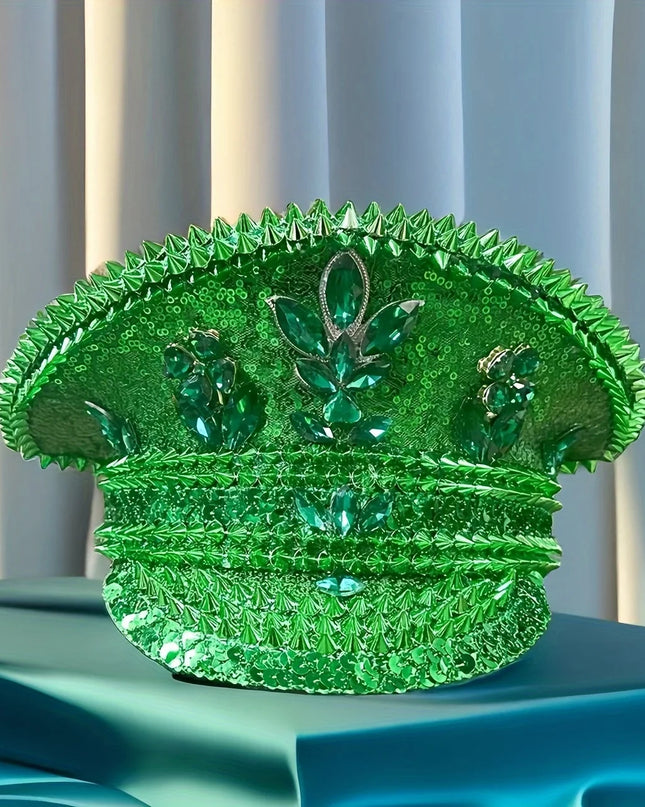 A Green Clover Sequined Navy Hat, Captain's Hat, Suitable for Bachelorette Parties, Adult Parties, Bars，Festival，Music Party