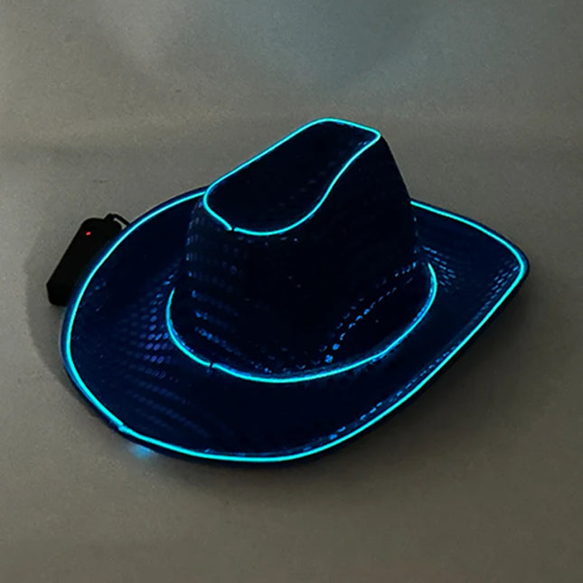 LED Western Cowboy Hat Cowgirl Hat Retro EL Wire Light Brim Jazz Top Hat Bride Cowboy Hat Cosplay Cowboy Costume For Women Men
