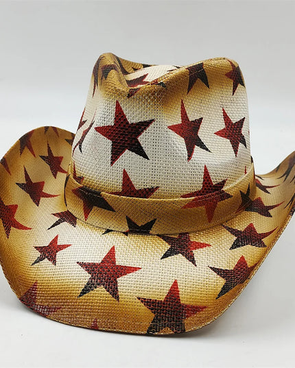 Army Green Camo Cowboy Hat Straw Hat Star Jazz Straw Hat Panama Paper Grass Western United States Cowboy Hat Fashion Travel