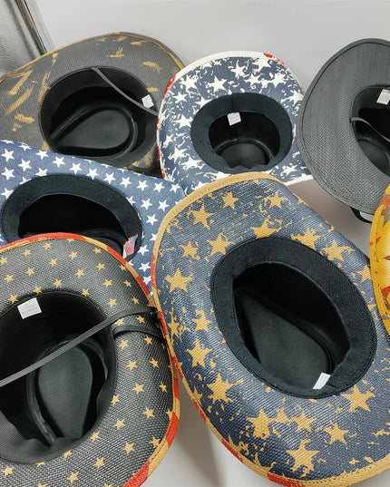 Army Green Camo Cowboy Hat Straw Hat Star Jazz Straw Hat Panama Paper Grass Western United States Cowboy Hat Fashion Travel