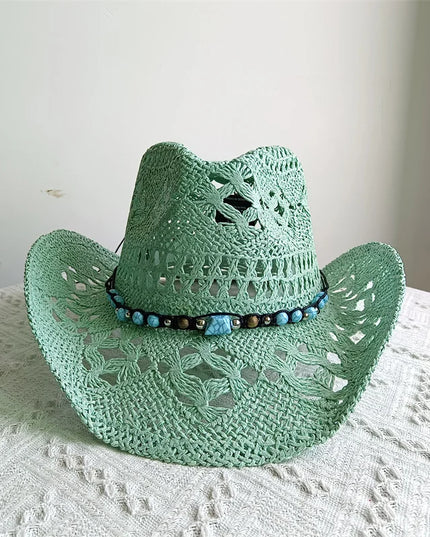 New Purple 2024 Cowboy Straw Hat Hand-woven Hollow Men's and Women's Summer Sun Hat Jazz Straw Hat Western Cowboy Hat sombrero