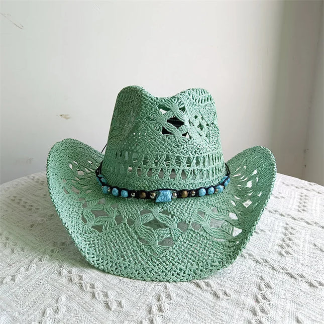 New Purple 2024 Cowboy Straw Hat Hand-woven Hollow Men's and Women's Summer Sun Hat Jazz Straw Hat Western Cowboy Hat sombrero