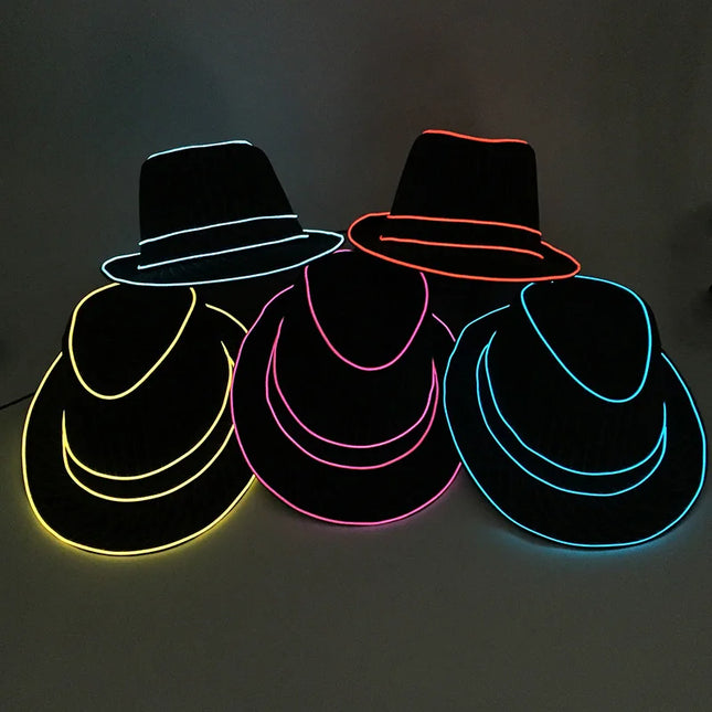 LED Western Cowboy Hat Cowgirl Hat Retro EL Wire Light Brim Jazz Top Hat Bride Cowboy Hat Cosplay Cowboy Costume For Women Men