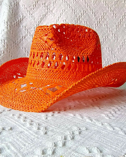 New Purple 2024 Cowboy Straw Hat Hand-woven Hollow Men's and Women's Summer Sun Hat Jazz Straw Hat Western Cowboy Hat sombrero
