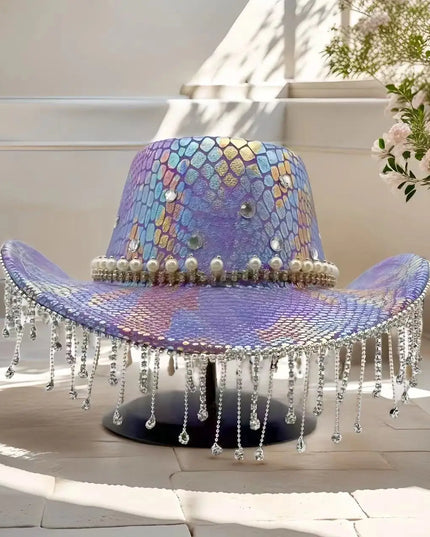 HongLuan Purple Rhinestone Cowboy Hat Man for Cowboy Hat Party , Western Cowboy Accessories ＆ Cowgirl Hats for Woman