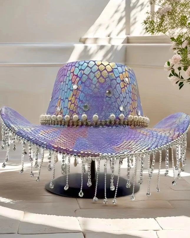 HongLuan Purple Rhinestone Cowboy Hat Man for Cowboy Hat Party , Western Cowboy Accessories ＆ Cowgirl Hats for Woman