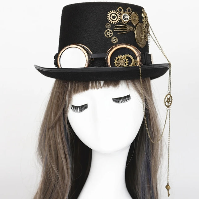 Steampunk Top Hat For Men With Goggles Gay Jazz Hat Bowler Top Hat gay top hat Gay Party Costume Carnival Nightclub