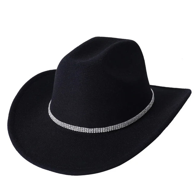Fashion Rhinestone Girls Cowboy Hat for Women and Men with Shapeable Wide Brim - Felt Cattleman Western Cowgirls Hats Party Hat