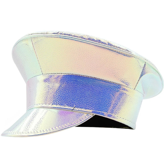 Shimmering Captain Hat for Adult Glitter PatentLeather Cap for Bachelorette Party Music Festival Carnivals Costume Hat