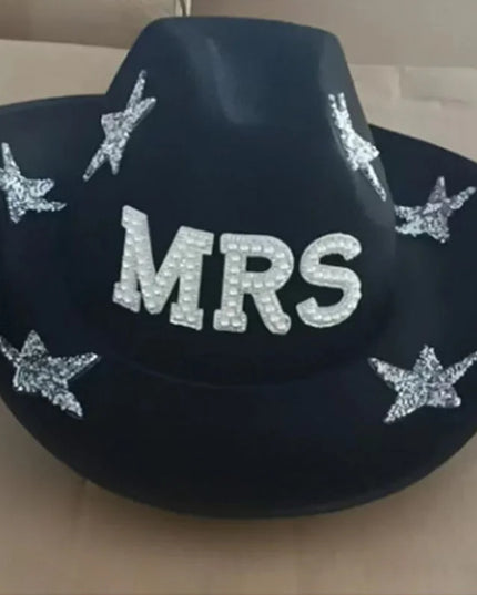 Western Cowboy Hat Bride Letter Stars Letter Western Cowboy Hat Diamond Tiara Cowgirl Cap Costume Cosplay Party Play Dress Up