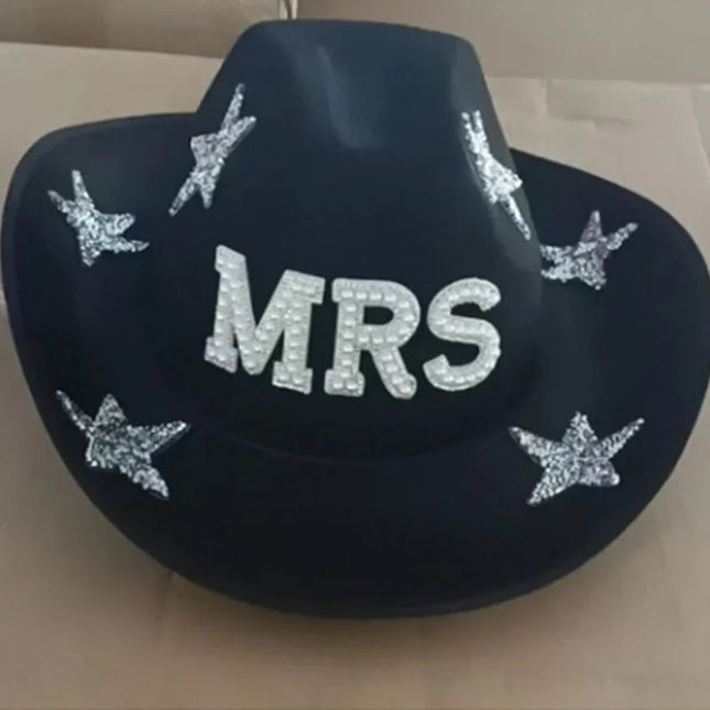 Western Cowboy Hat Bride Letter Stars Letter Western Cowboy Hat Diamond Tiara Cowgirl Cap Costume Cosplay Party Play Dress Up