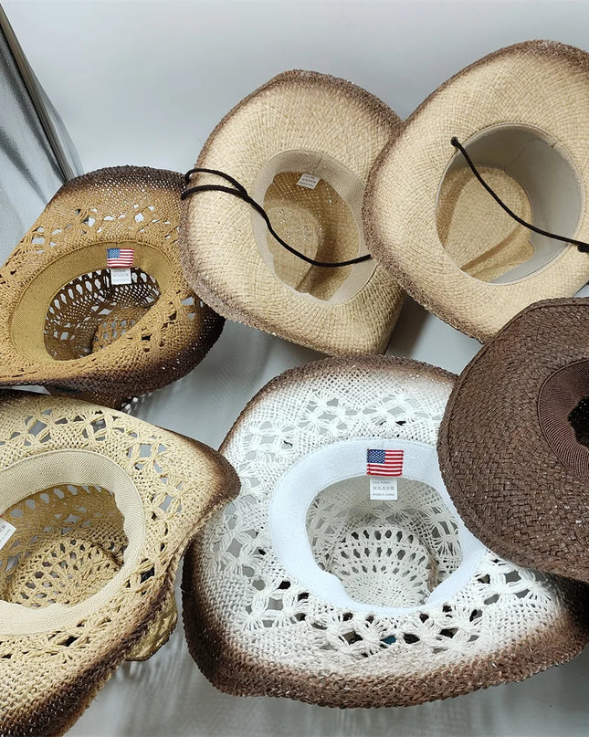 Army Green Camo Cowboy Hat Straw Hat Star Jazz Straw Hat Panama Paper Grass Western United States Cowboy Hat Fashion Travel