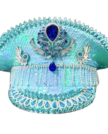 Sequined Bridal Navy Hat, Sky Blue, Rhinestone Blue, Stud, Bachelorette Parties, Bars, Adult Parties, Ladies Party，Music Party