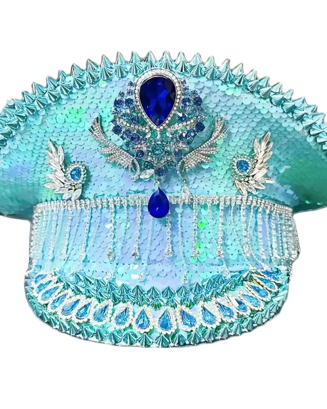 Sequined Bridal Navy Hat, Sky Blue, Rhinestone Blue, Stud, Bachelorette Parties, Bars, Adult Parties, Ladies Party，Music Party