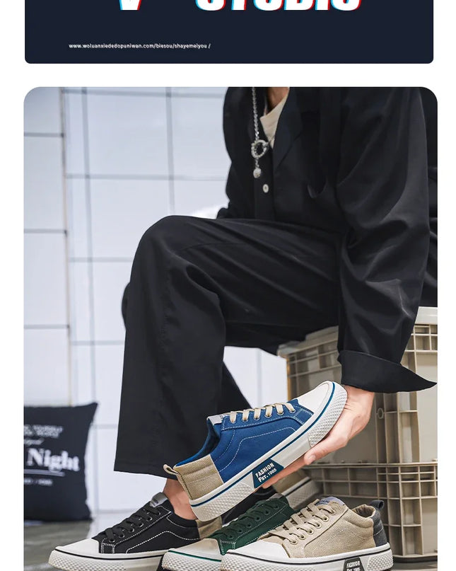 2025 Men's Canvas Shoes Outdoor Fashion Skateboard Shoes for Men Comfor Non-Slip Casual Sneakers Breathable Men Walking Shoes
