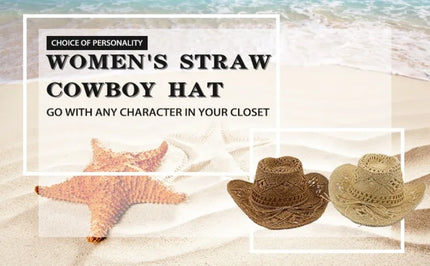 New Western Cowboy Hats for Women Men Classic Vintage Hollow Out Unisex Curled Wide Brim Sun Hat Fishing Hat Climbing Straw Cap