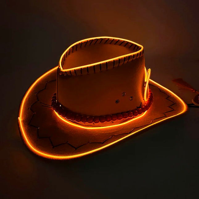 LED Western Cowboy Hat Cowgirl Hat Retro EL Wire Light Brim Jazz Top Hat Bride Cowboy Hat Cosplay Cowboy Costume For Women Men
