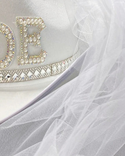 Bride Cowgirl Hat with Veil Novelty Cowboy Hat Summer Beach Hat Cowgirl Hat with Long Veil Western Fancy Dress Accessory