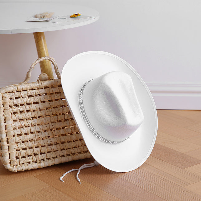 Latest Women's Black White Cowboy Hats Wide Brim Rhinestone Cowgirl Hats Women's Girls Cowboy Hats Theme Party