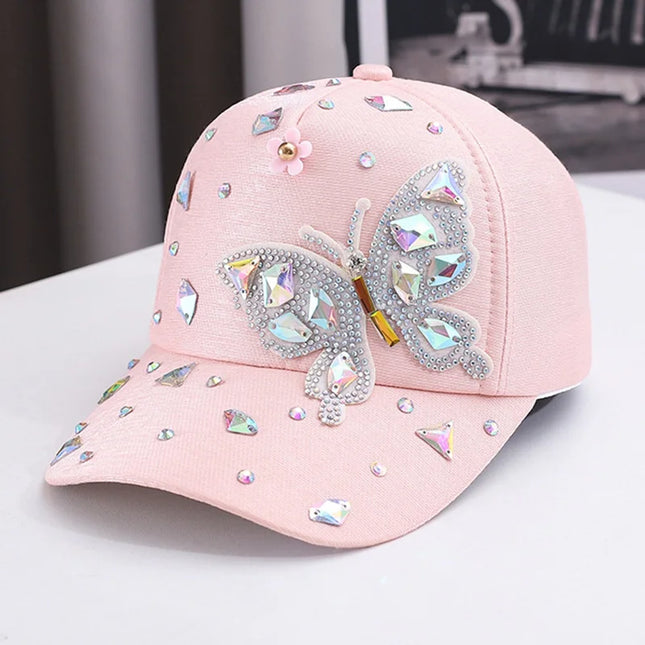 Colorful Rhinestone Butterfly Baseball Cap, Trendy Baseball Cap Sun Hats For Women
