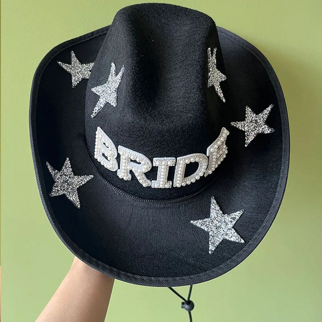 Western Cowboy Hat Bride Letter Stars Letter Western Cowboy Hat Diamond Tiara Cowgirl Cap Costume Cosplay Party Play Dress Up