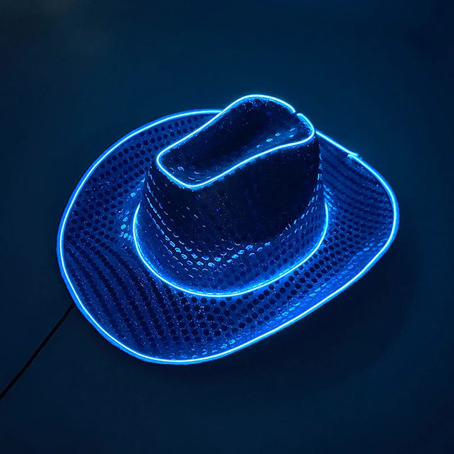 LED Western Cowboy Hat Cowgirl Hat Retro EL Wire Light Brim Jazz Top Hat Bride Cowboy Hat Cosplay Cowboy Costume For Women Men