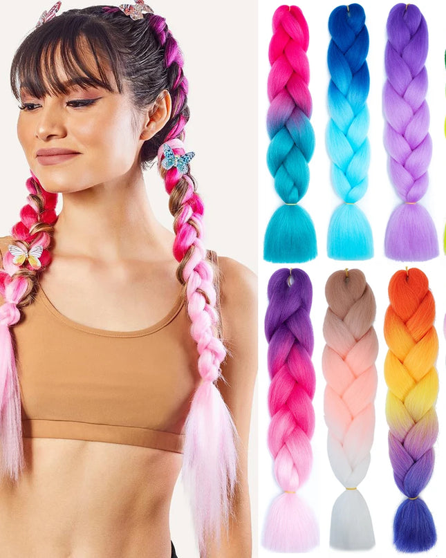 24" Synthetic Yaki Braids Hair kanekalon Ombre Braiding Hair Jumbo Braid Hair Extension For Women Hundreds of colors DIY Hair