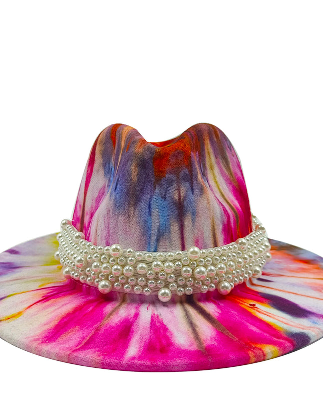 bulk price fedora hat for women Tie dyed hat   3d painted felt hat party hat model photo wide brim panama cap unisex cap