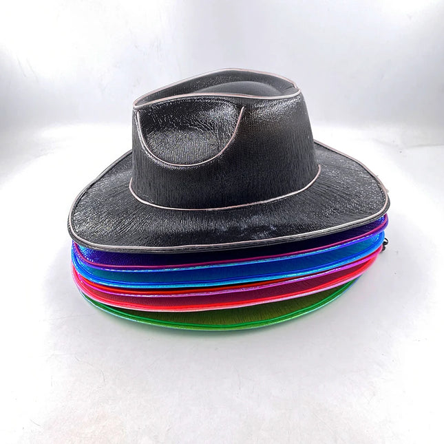 LED Western Cowboy Hat Cowgirl Hat Retro EL Wire Light Brim Jazz Top Hat Bride Cowboy Hat Cosplay Cowboy Costume For Women Men