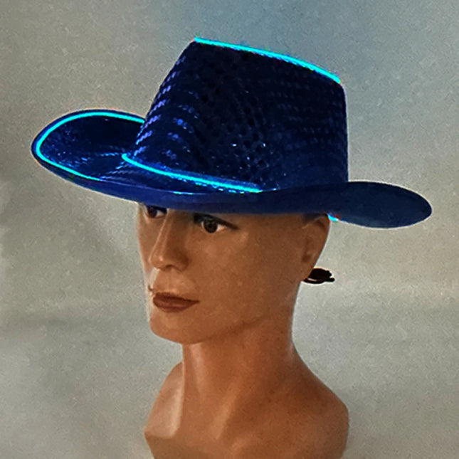 LED Western Cowboy Hat Cowgirl Hat Retro EL Wire Light Brim Jazz Top Hat Bride Cowboy Hat Cosplay Cowboy Costume For Women Men