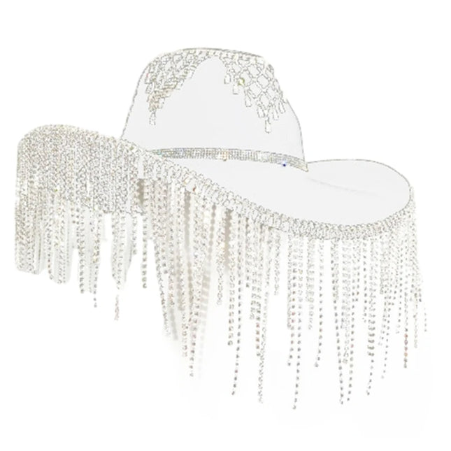 Rhinestones Tassels Hat for Women Teens Girl Breathable Wide Brim BeachSun Hat Music Festival Hat Bachelorette Party Cap