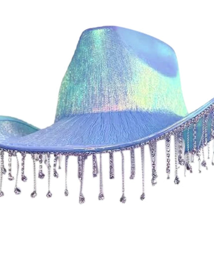 Rhinestones Tassels Hat for Women Teens Girl Breathable Wide Brim BeachSun Hat Music Festival Hat Bachelorette Party Cap