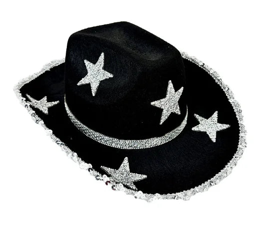 Women Rhinestone Star Cowgirl Hat Wide Brim Diamond Glitter Western Hat Cowgirl Cap for Wedding Music Costume Party