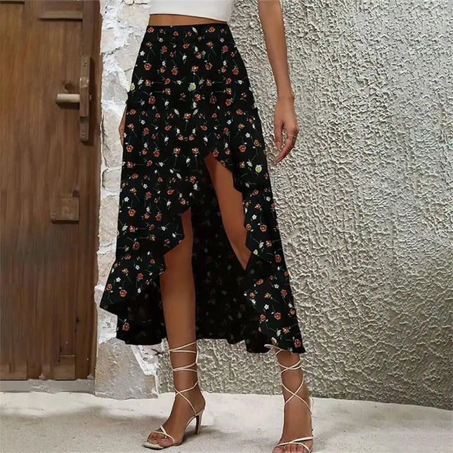 2024 Women's Ruffle Edge Irregular Half skirt Elegant and Elegant Hanging Dress Fashionable Summer New Midi Floral Print Beach
