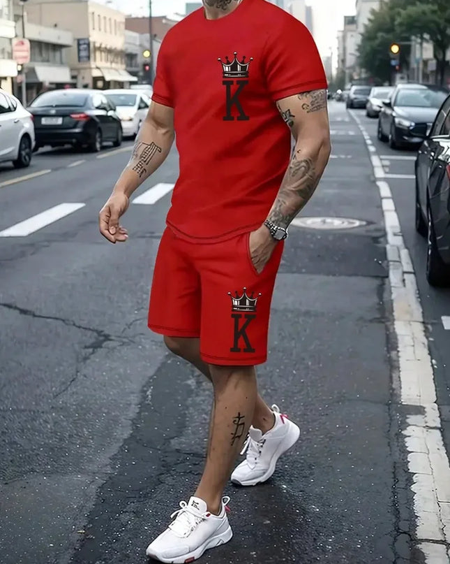 2 Piece Set Summer Men's Daily T-shirt And Beach Shorts Set Outdoor Casual Men's Short Sleeves Street Style Men's Shorts