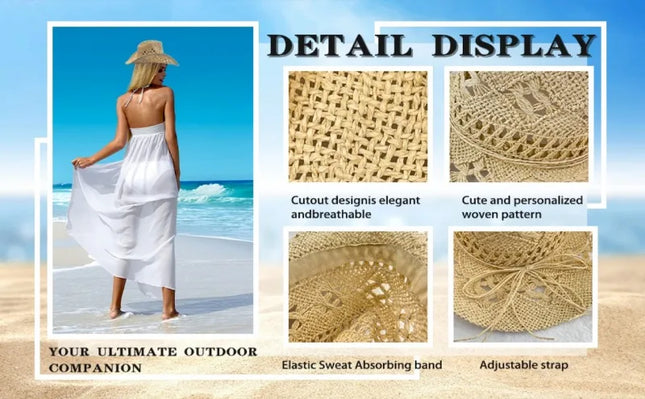 New Western Cowboy Hats for Women Men Classic Vintage Hollow Out Unisex Curled Wide Brim Sun Hat Fishing Hat Climbing Straw Cap