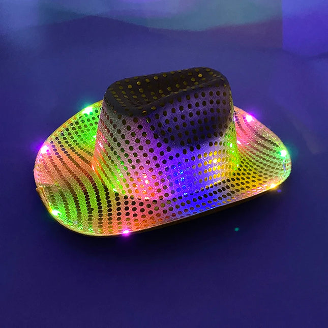 LED Western Cowboy Hat Cowgirl Hat Retro EL Wire Light Brim Jazz Top Hat Bride Cowboy Hat Cosplay Cowboy Costume For Women Men