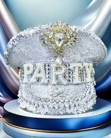Silver Festival Captain Hat PARTY Unisex Adult Military Cap Sergeant Hat Bride Punk Masquerade Headwear Music Festival Cosplay