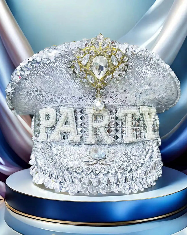 Silver Festival Captain Hat PARTY Unisex Adult Military Cap Sergeant Hat Bride Punk Masquerade Headwear Music Festival Cosplay