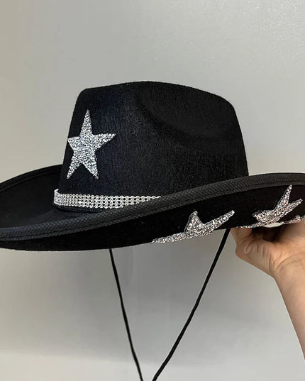Western Cowboy Hat Bride Letter Stars Letter Western Cowboy Hat Diamond Tiara Cowgirl Cap Costume Cosplay Party Play Dress Up