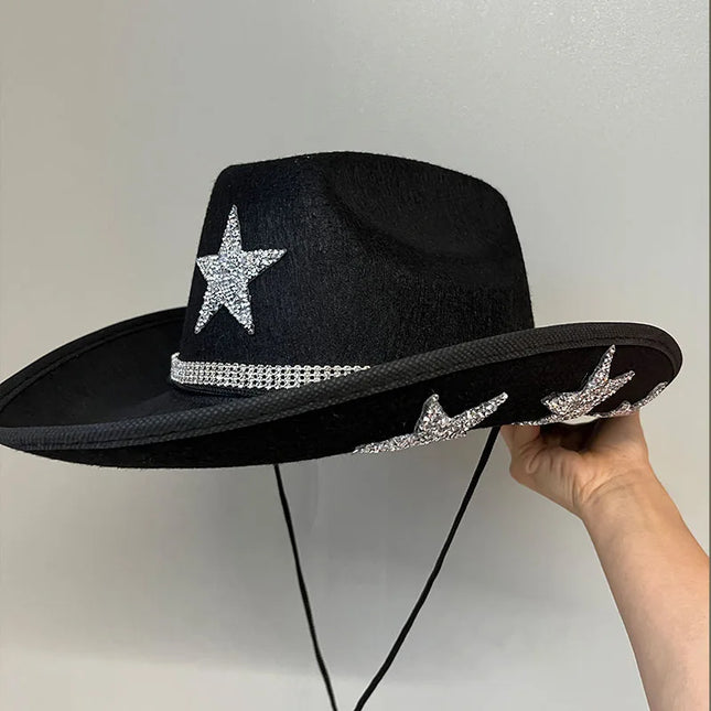Western Cowboy Hat Bride Letter Stars Letter Western Cowboy Hat Diamond Tiara Cowgirl Cap Costume Cosplay Party Play Dress Up