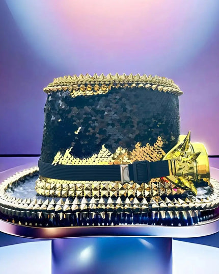 Halloween Hat Steampunk Top Hat Sequin Cap Bridal Hat Festival Music Party Stage Hat Halloween punk rivet Party Magician