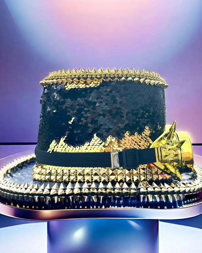 Halloween Hat Steampunk Top Hat Sequin Cap Bridal Hat Festival Music Party Stage Hat Halloween punk rivet Party Magician